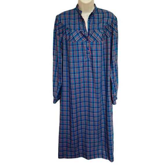 Vintage Lanz Originals Plaid Prairie Core Mandarin Collar Nightgown Sz 14 FLAWS - Picture 14 of 14